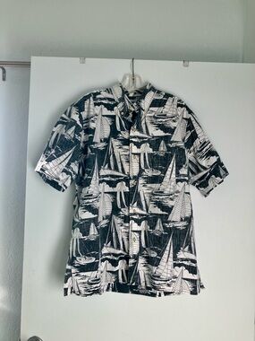 reyn spooner Navy & White Sail Motif Aloha Shirt